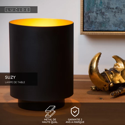 Lucide SUZY - Lampe de table - Ø 12 cm - 1xE14 - Noir - USP